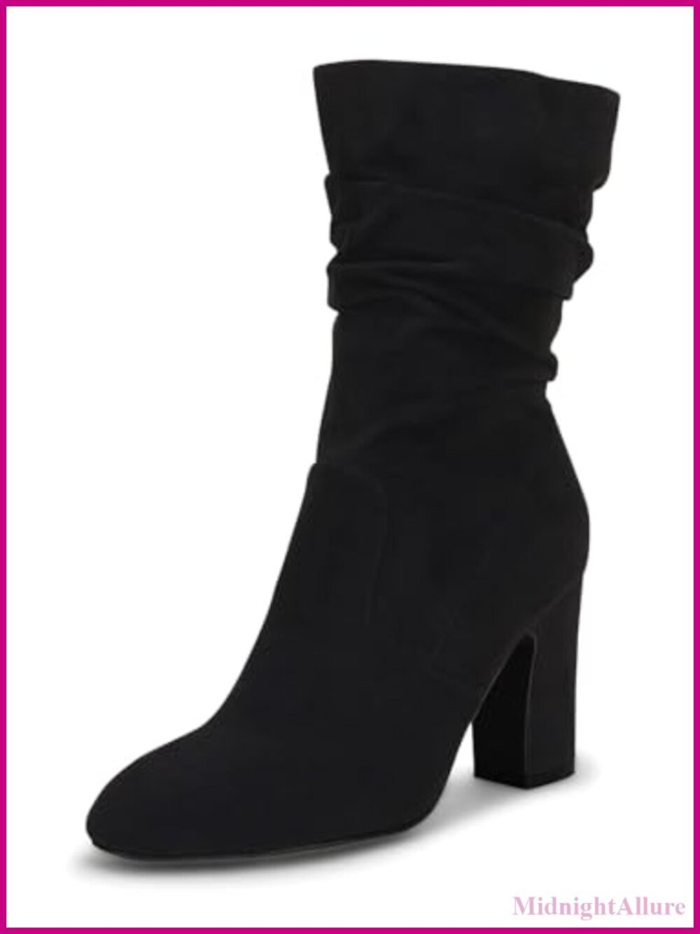Women's Mid Calf Slouchy Suede High Heel Chunky Block Boots
